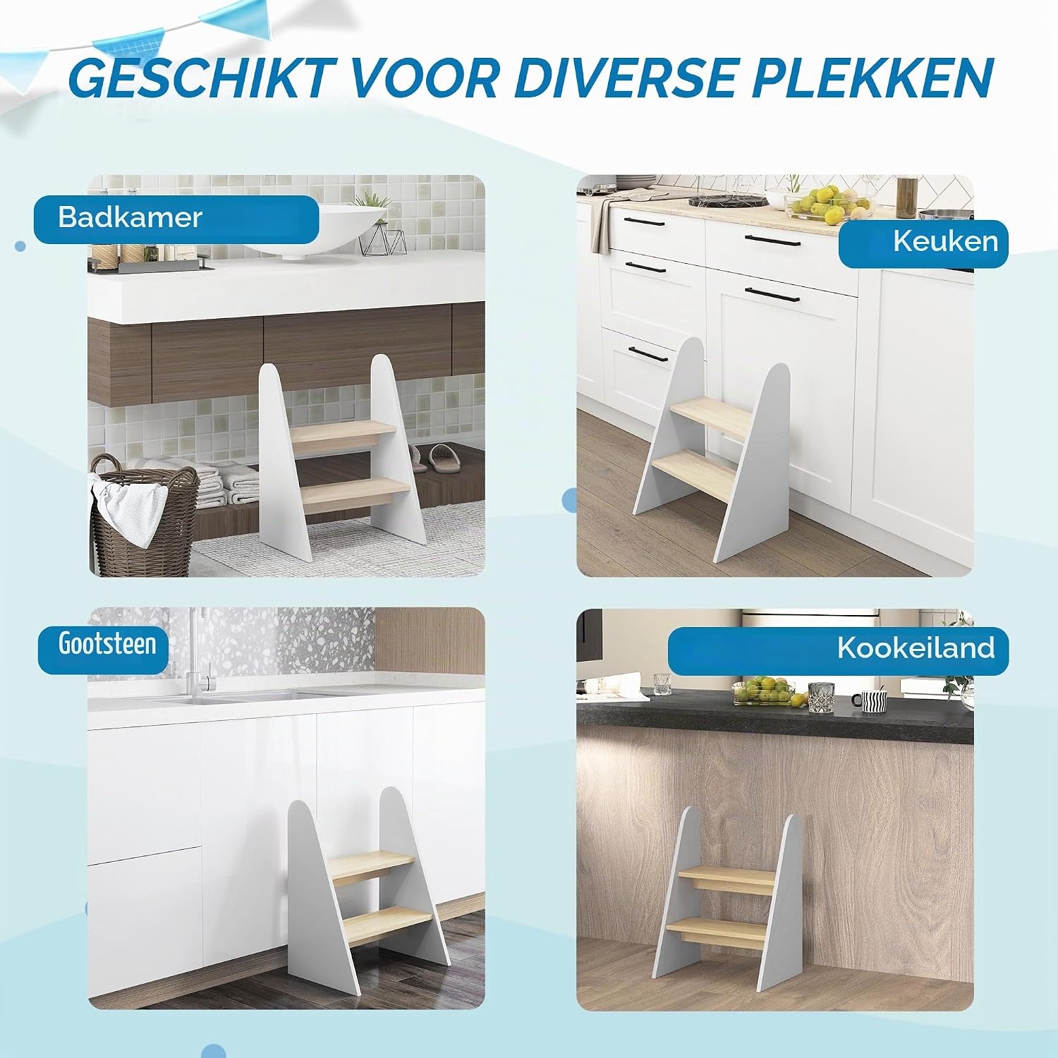 AIYAPLAY 2-traps kruk voor kinderen 3-8 jaar, 20kg, wit hout