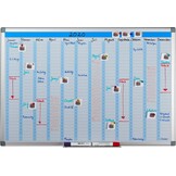 Relaxdays whiteboard planner, jaarplanner, magnetisch, planbord met pennenbakje, kantoor, magneetbord 60 x 90 cm, wit