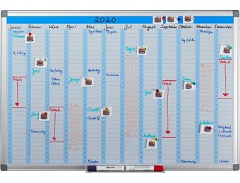 Relaxdays whiteboard planner, jaarplanner, magnetisch, planbord met pennenbakje, kantoor, magneetbord 60 x 90 cm, wit