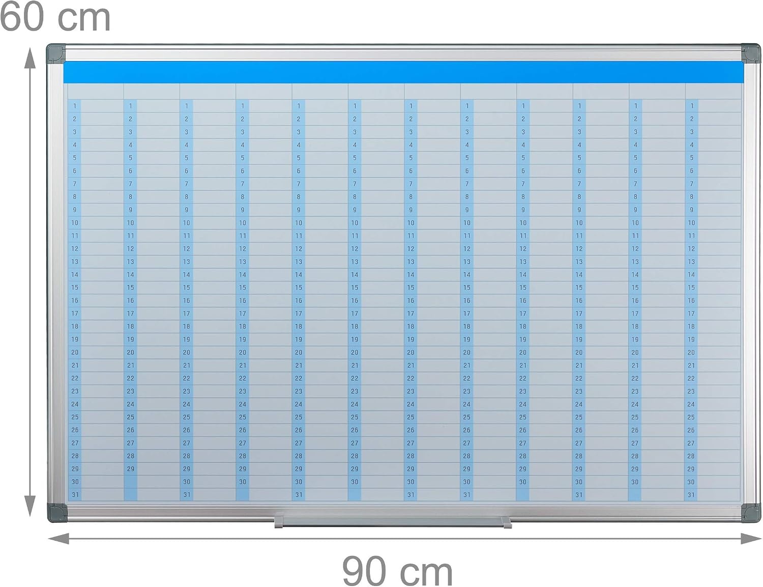 Relaxdays whiteboard planner, jaarplanner, magnetisch, planbord met pennenbakje, kantoor, magneetbord 60 x 90 cm, wit