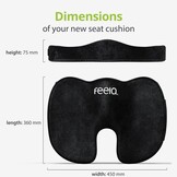 feela. Orthopedisch Zitkussen - Ergonomisch Traagschuim - Stuitbeenondersteuning - Zwart - 45 x 36 x 7 cm