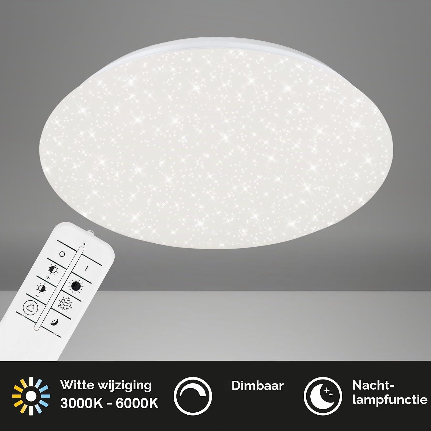 Briloner Leuchten - Led-plafondlamp met sterrendecoratie, plafondlamp dimbaar, kleurtemperatuur instelbaar, 40 W, 4000 lumen, Ø: 49,5 cm. - Maat 48 cm