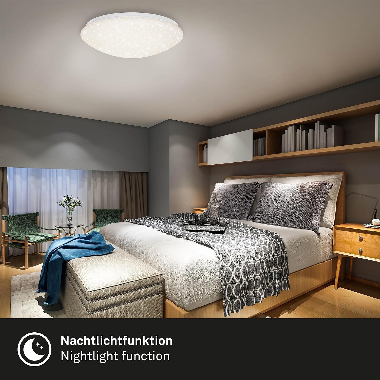 Briloner Leuchten - Led-plafondlamp met sterrendecoratie, plafondlamp dimbaar, kleurtemperatuur instelbaar, 40 W, 4000 lumen, Ø: 49,5 cm. - Maat 48 cm