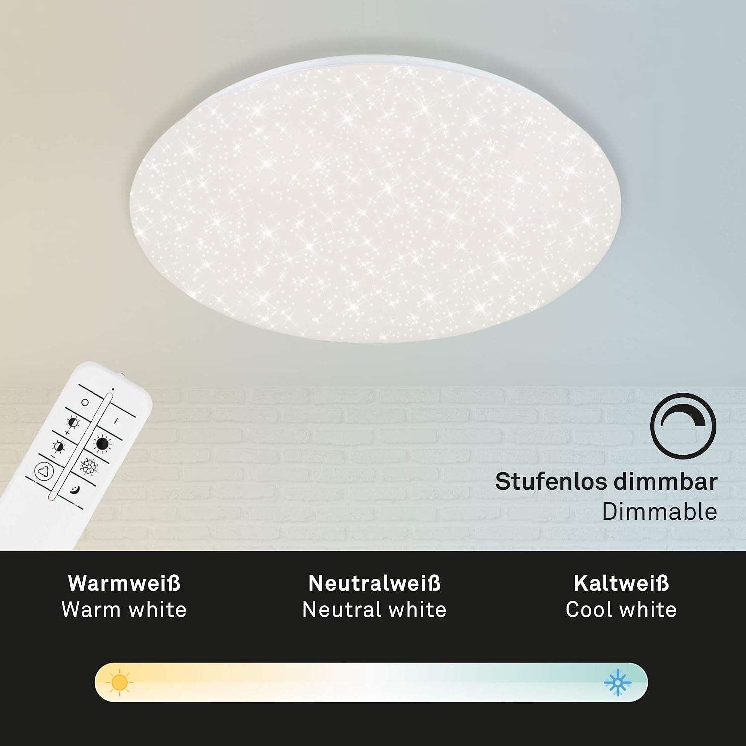 Briloner Leuchten - Led-plafondlamp met sterrendecoratie, plafondlamp dimbaar, kleurtemperatuur instelbaar, 40 W, 4000 lumen, Ø: 49,5 cm. - Maat 48 cm