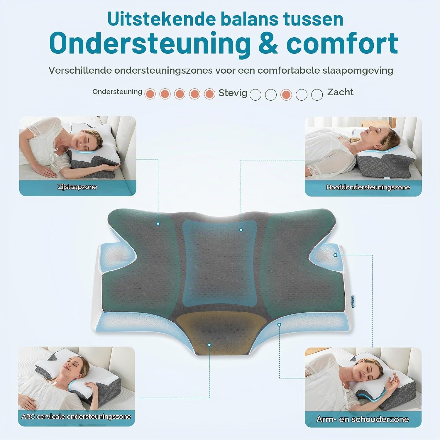 Elviros Orthopedisch Traagschuim Kussen 66x42 cm - Ergonomisch Neksteunkussen Donkergrijs