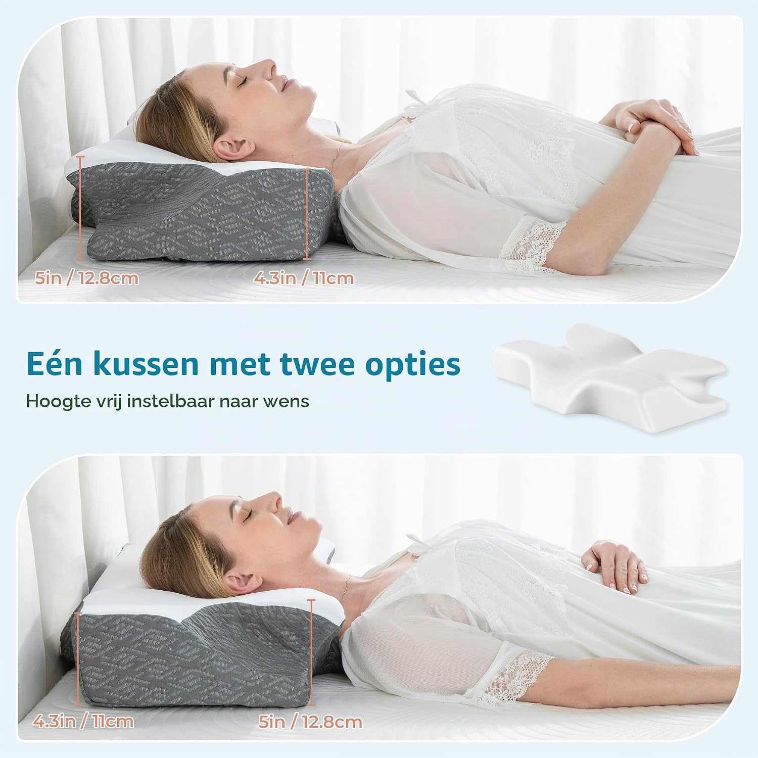 Elviros Orthopedisch Traagschuim Kussen 66x42 cm - Ergonomisch Neksteunkussen Donkergrijs