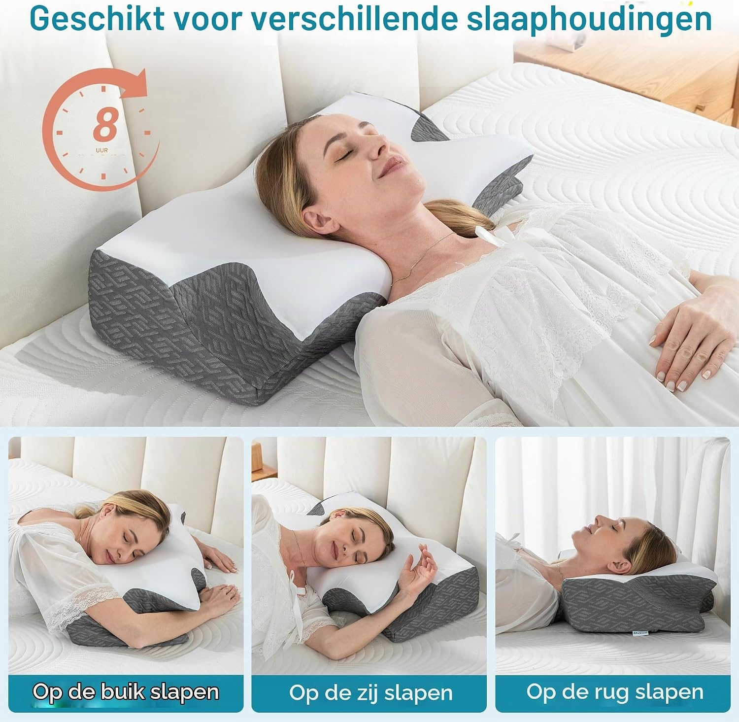 Elviros Orthopedisch Traagschuim Kussen 66x42 cm - Ergonomisch Neksteunkussen Donkergrijs