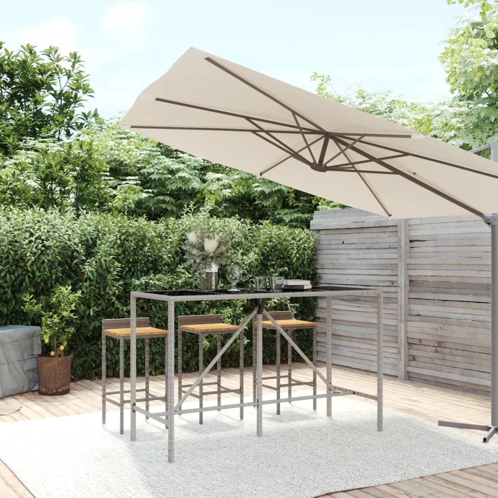 Bartafel met Glazen Blad 180x70x110 cm - Poly Rattan Grijs (34% Korting)