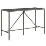 Bartafel met Glazen Blad 180x70x110 cm - Poly Rattan Grijs (34% Korting)