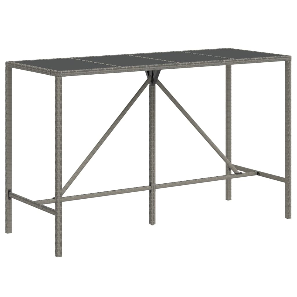 Bartafel met Glazen Blad 180x70x110 cm - Poly Rattan Grijs (34% Korting)