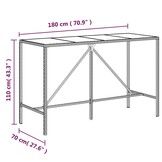 Bartafel met Glazen Blad 180x70x110 cm - Poly Rattan Grijs (34% Korting)