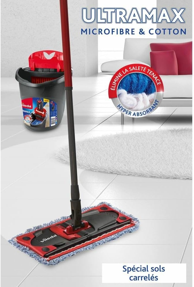 Vileda UltraMax Mopset - Vloerreiniger met Emmer en Uitwringer - Zwart/Rood