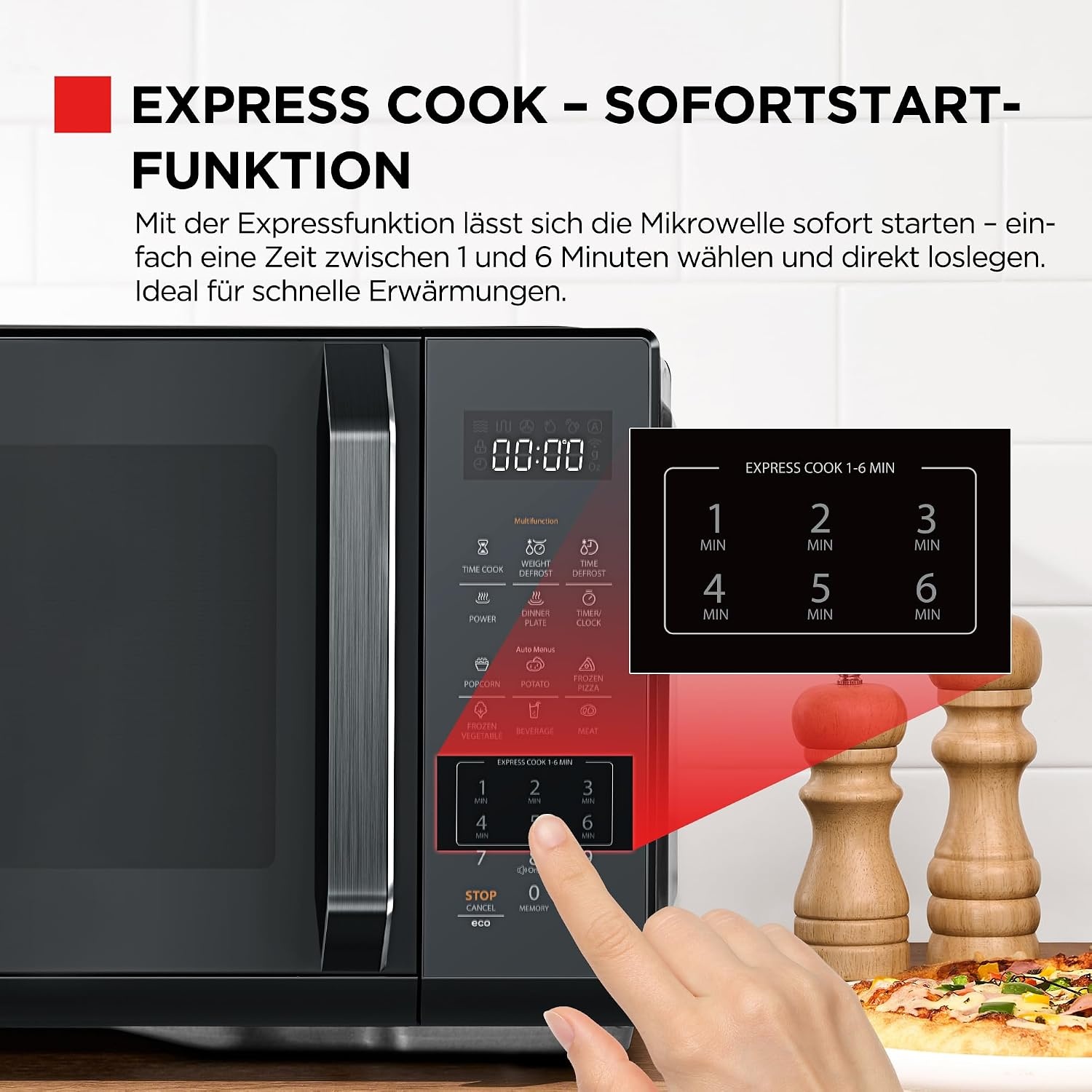 Toshiba Solo Magnetron 23 Liter - 800W - Zwart met Spiegeldeur
