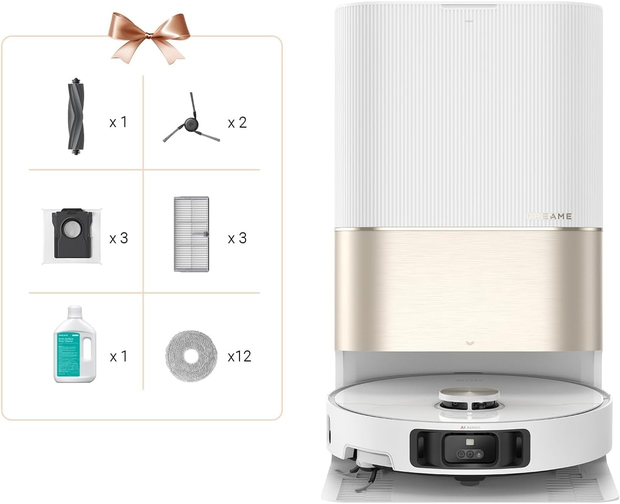 DREAME X40 Ultra Complete Robotstofzuiger met afneembare en optilbare dweil,uitgebreide reiniging met zijborstels, zuigkracht van 12.000 Pa, zelfreinigende dweil en wasbord van 70 ℃,automatisch legen