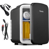 Minikoelkast 4 liter, draagbare AC+DC-stroomkoeler en warmer, draagbare kleine koelkast voor slaapkamers, auto's, kantoren; huidverzorging, make-up, cosmetica, voedsel (zwart, 4 L)