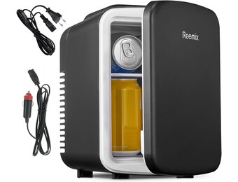 Minikoelkast 4 liter, draagbare AC+DC-stroomkoeler en warmer, draagbare kleine koelkast voor slaapkamers, auto's, kantoren; huidverzorging, make-up, cosmetica, voedsel (zwart, 4 L)