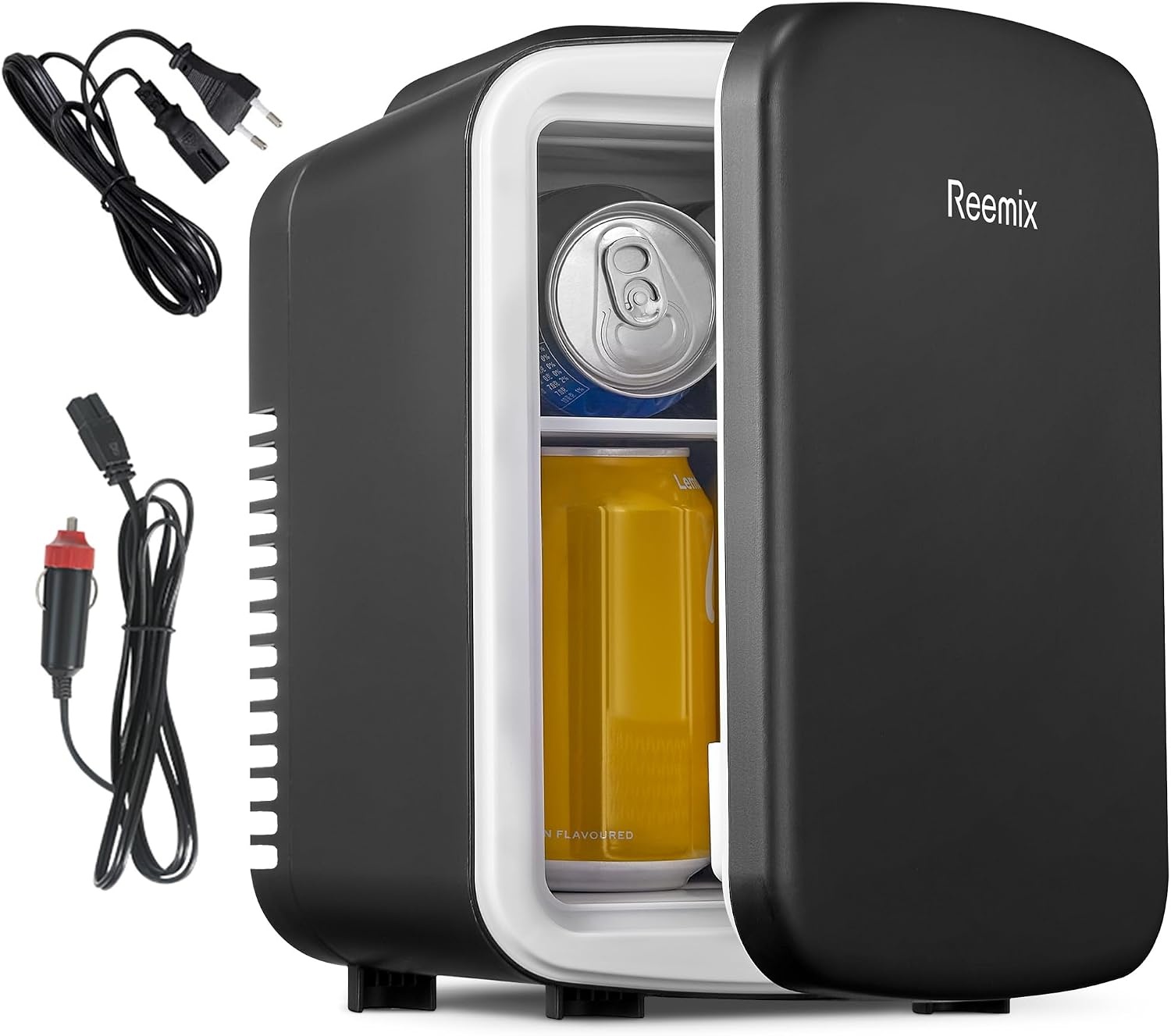 Minikoelkast 4 liter, draagbare AC+DC-stroomkoeler en warmer, draagbare kleine koelkast voor slaapkamers, auto's, kantoren; huidverzorging, make-up, cosmetica, voedsel (zwart, 4 L)