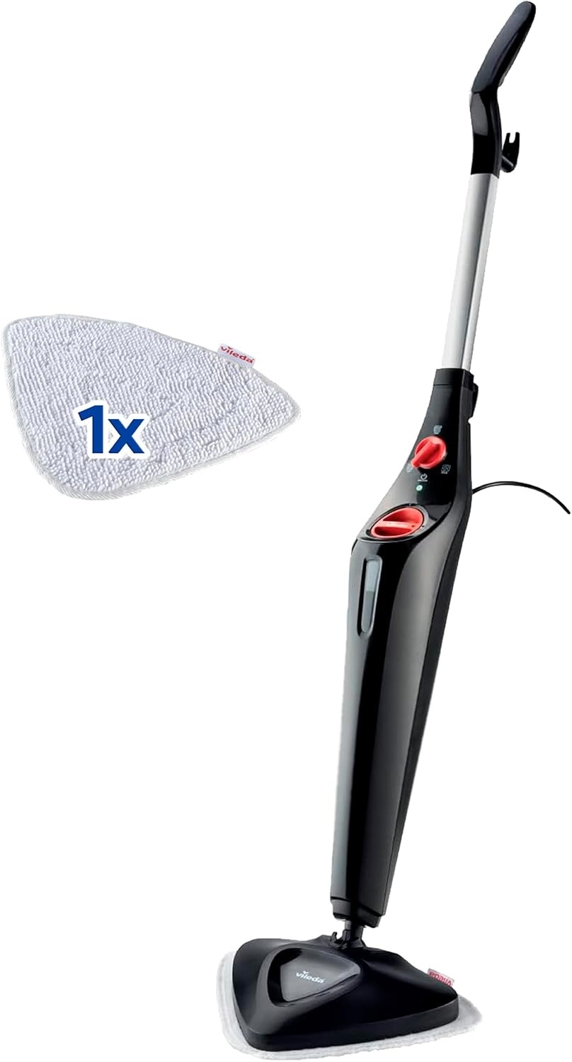 Vileda Steam Plus, Stoombezem, Stoomreiniger voor een hygiënische schoonmaak, Doodt 99,9% van de bacteriën en virussen, Ideaal voor tapijten en vasttapijten, Voor alle vloertypes