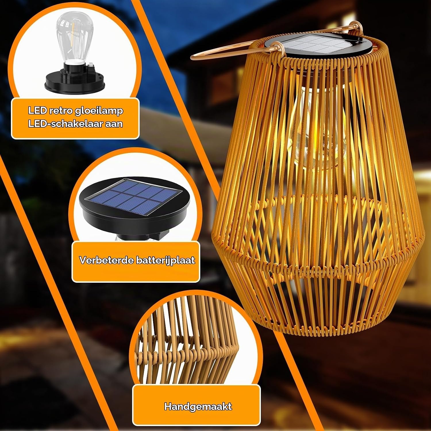 Zonneverlichting voor buiten, tuin, vintage hangende lantaarns op zonne-energie - waterdichte buitenverlichting op zonne-energie voor Halloween, kerstversiering, terras en paddecoratie