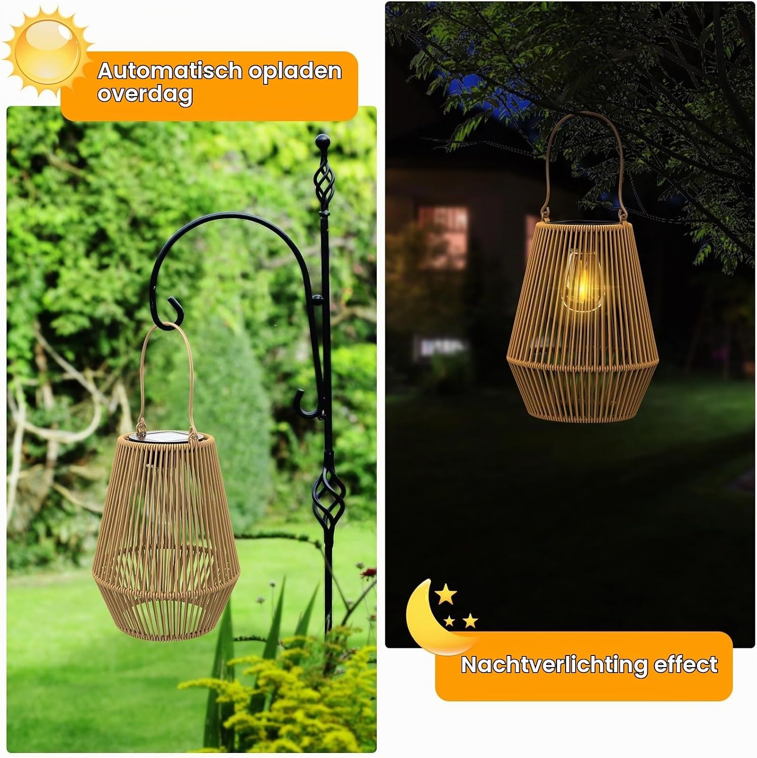 Zonneverlichting voor buiten, tuin, vintage hangende lantaarns op zonne-energie - waterdichte buitenverlichting op zonne-energie voor Halloween, kerstversiering, terras en paddecoratie