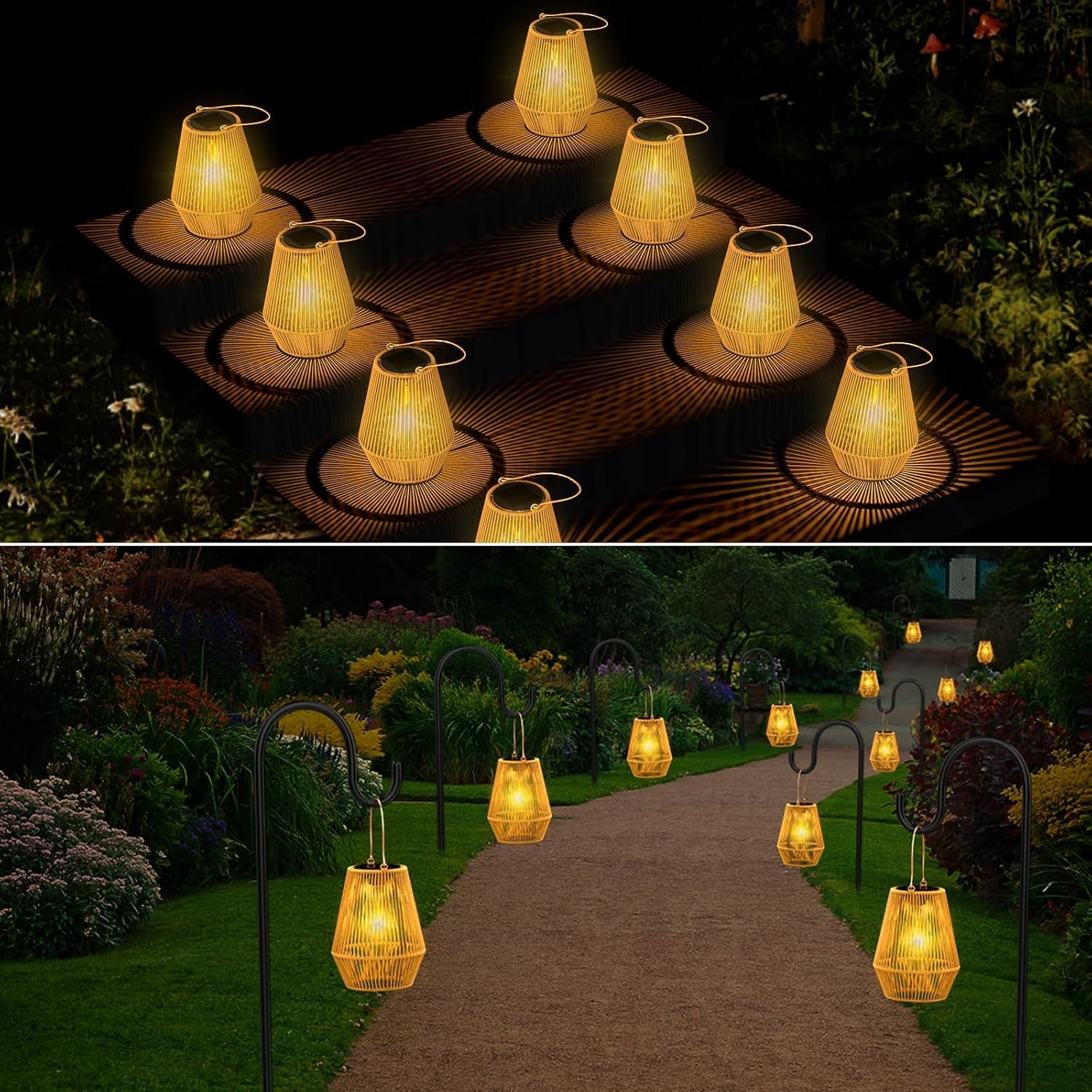 Zonneverlichting voor buiten, tuin, vintage hangende lantaarns op zonne-energie - waterdichte buitenverlichting op zonne-energie voor Halloween, kerstversiering, terras en paddecoratie