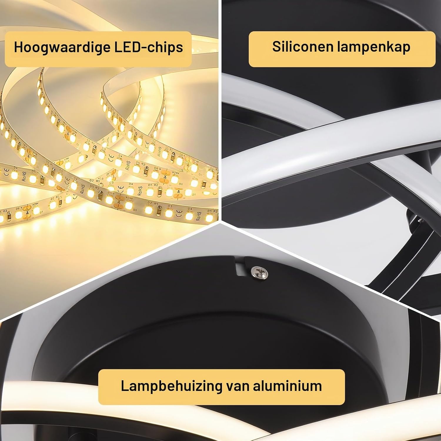 Homefire plafondlamp LED plafondlamp woonkamer 46W dimbaar zwart