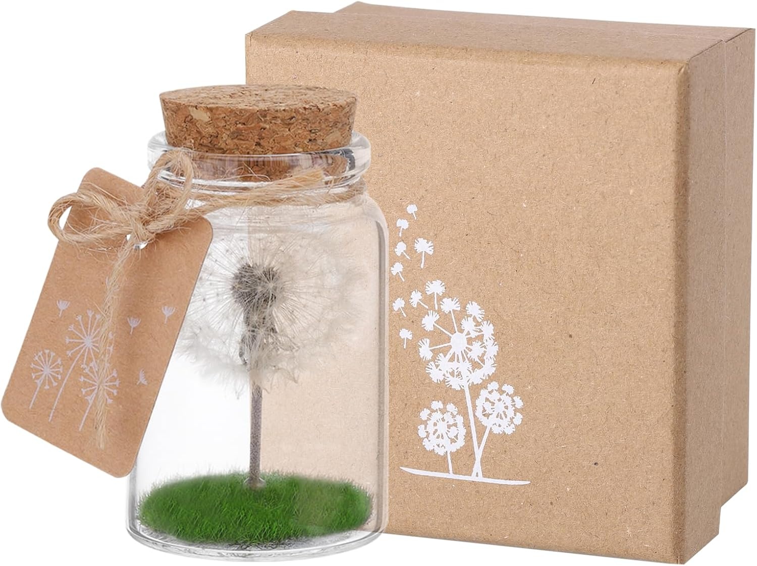 JIZZU Wensvervuller, Echte Paardenbloem In Glas Met Geschenkdoos, Geluksbrenger Kerstcadeaus Geschenken voor Vrouwen & Vriendin, Wensvoucher Beschermengel Handgemaakt, Bloemencadeau