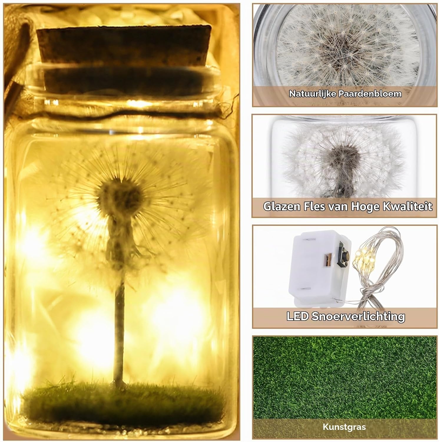 JIZZU Wensvervuller, Echte Paardenbloem In Glas Met Geschenkdoos, Geluksbrenger Kerstcadeaus Geschenken voor Vrouwen & Vriendin, Wensvoucher Beschermengel Handgemaakt, Bloemencadeau