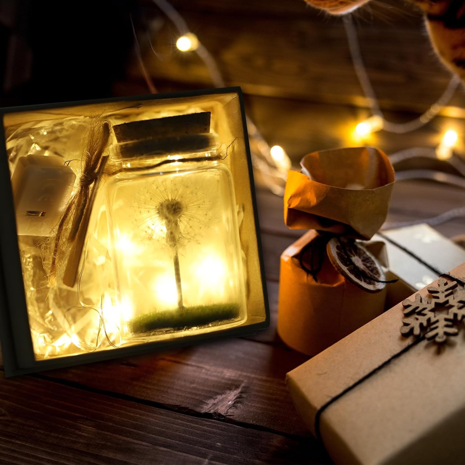 JIZZU Wensvervuller, Echte Paardenbloem In Glas Met Geschenkdoos, Geluksbrenger Kerstcadeaus Geschenken voor Vrouwen & Vriendin, Wensvoucher Beschermengel Handgemaakt, Bloemencadeau