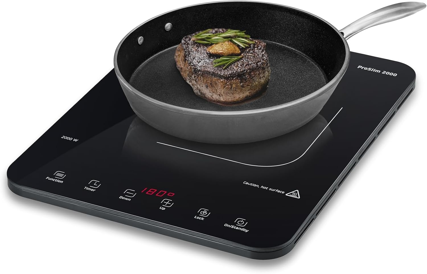 CASO ProSlim 2000 Mobiele inductiekookplaat, 2000 W, inductiekookplaat, 10 vermogens- en temperatuurniveaus, touch, led-display, kookplaat auto-offerherkenning, timer, oververhittingsbeveiliging