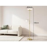 Reality Leuchten Staande lamp Gerry R40063108, metaal messing mat, glas wit, excl. 2x E27 & 1x E14