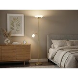 Reality Leuchten Staande lamp Gerry R40063108, metaal messing mat, glas wit, excl. 2x E27 & 1x E14