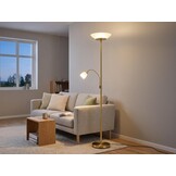 Reality Leuchten Staande lamp Gerry R40063108, metaal messing mat, glas wit, excl. 2x E27 & 1x E14