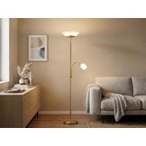 Reality Leuchten Staande lamp Gerry R40063108, metaal messing mat, glas wit, excl. 2x E27 & 1x E14