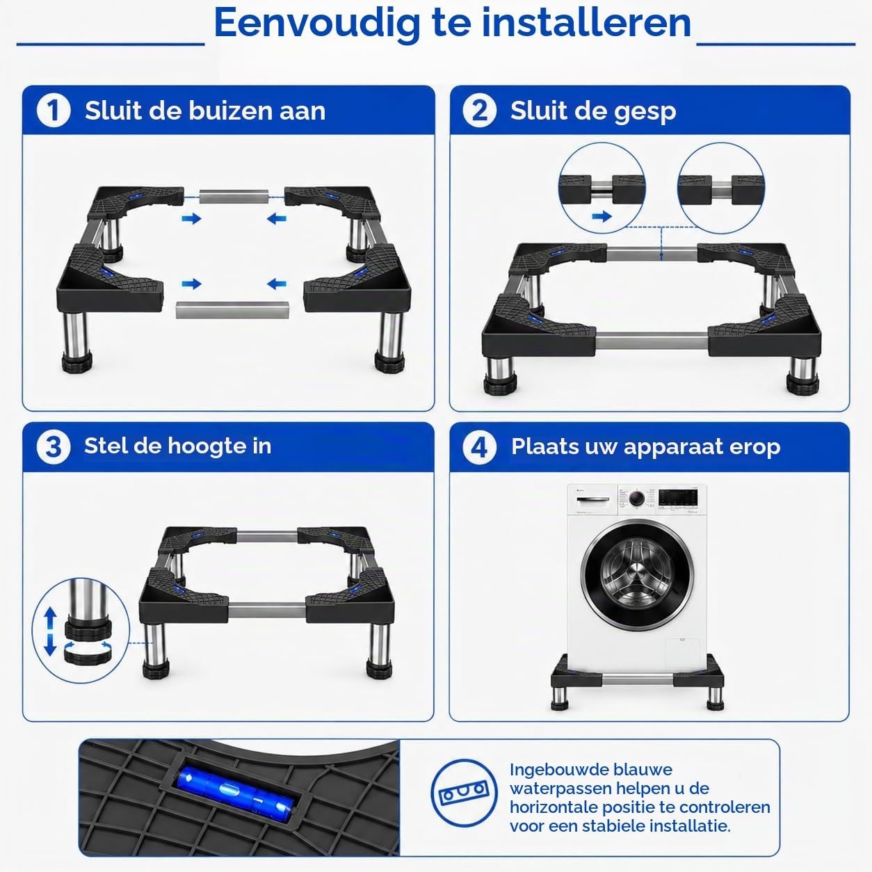 Wasmachine-onderstel, wasmachinekast, voetstuk voor koelkast, droger en vriezer, berenbelasting, 150 kg, verstelbare breedte hoogte (40-60 cm, 13-16 cm)