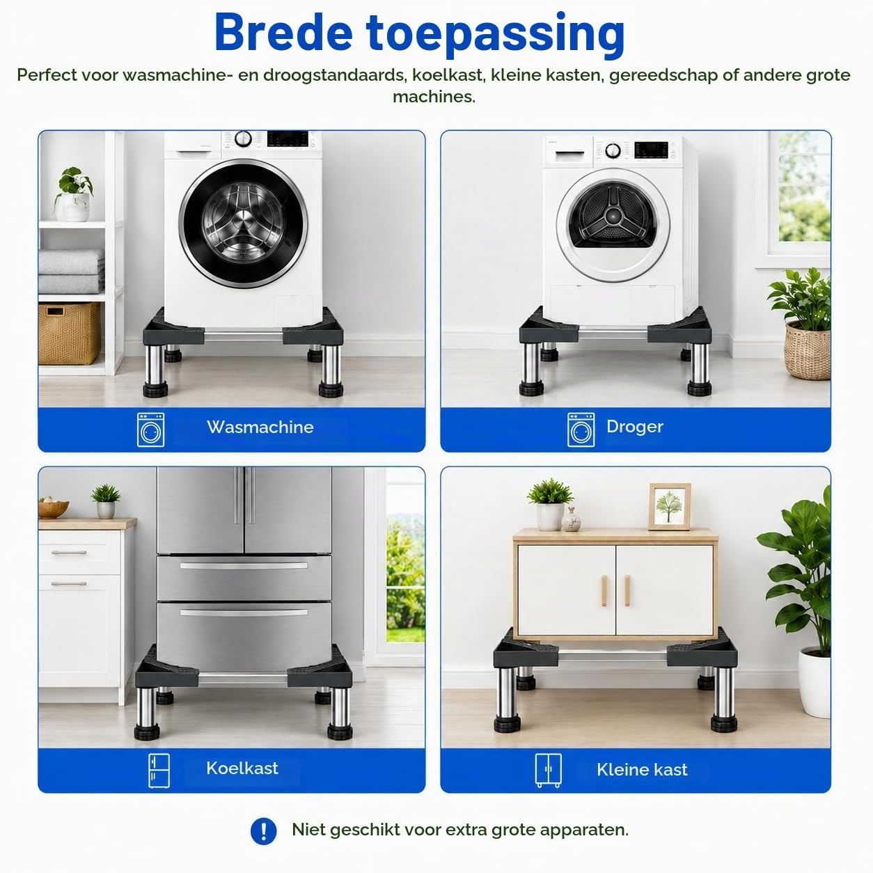 Wasmachine-onderstel, wasmachinekast, voetstuk voor koelkast, droger en vriezer, berenbelasting, 150 kg, verstelbare breedte hoogte (40-60 cm, 13-16 cm)