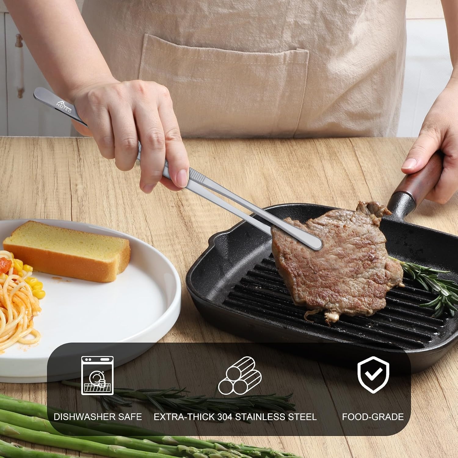 Hotec Barbecue-tang roestvrij staal, lang, 30 cm, keukenpincet, kookpincet, roestvrij staal, geschikt als professionele tang voor koken grillen en bakken, set van 2