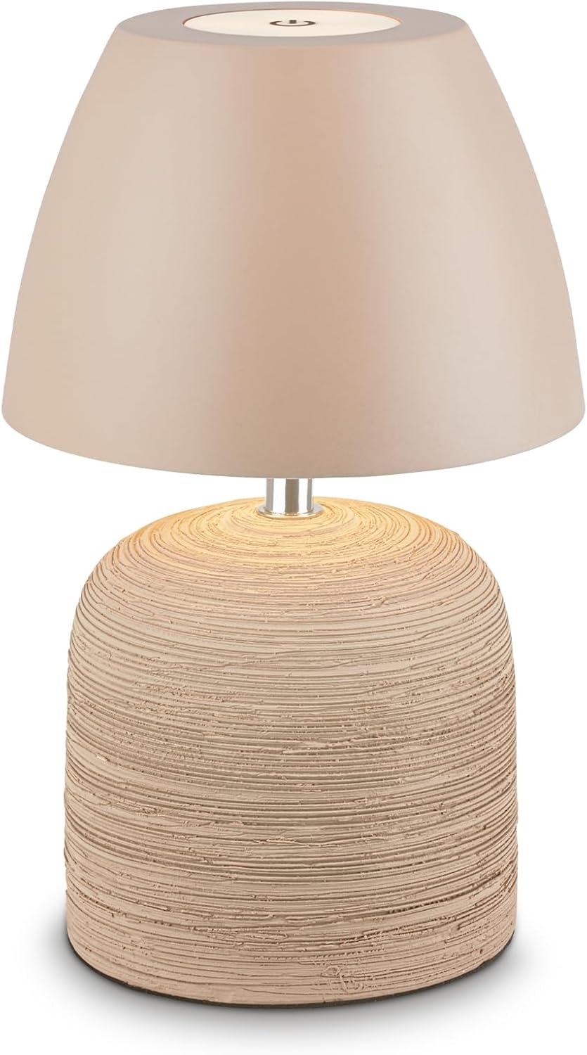 BRILONER - Led-tafellamp, draadloos, IP44 met touch, dimbaar, keramische voet, bedlampje, leeslamp, led-lamp, decoratieve lamp, tafellamp, acculamp, buitenlamp, 13,5 x 22 cm, beige