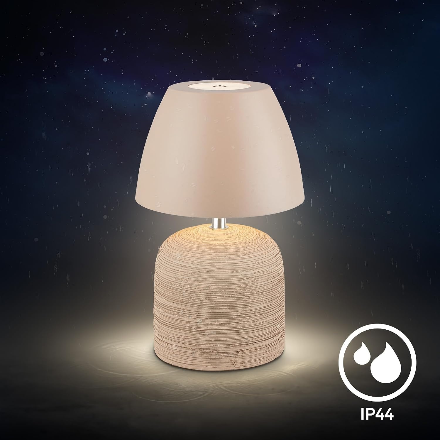 BRILONER - Led-tafellamp, draadloos, IP44 met touch, dimbaar, keramische voet, bedlampje, leeslamp, led-lamp, decoratieve lamp, tafellamp, acculamp, buitenlamp, 13,5 x 22 cm, beige