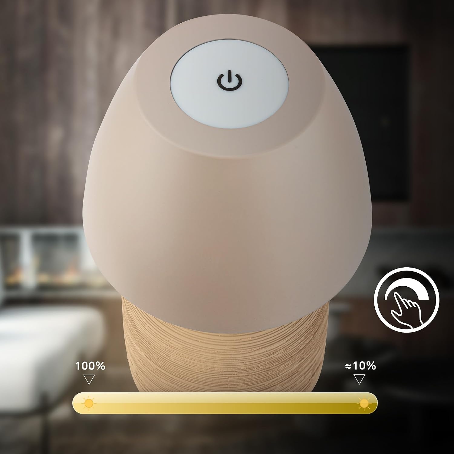 BRILONER - Led-tafellamp, draadloos, IP44 met touch, dimbaar, keramische voet, bedlampje, leeslamp, led-lamp, decoratieve lamp, tafellamp, acculamp, buitenlamp, 13,5 x 22 cm, beige