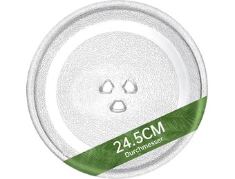 Magnetronbord, glas, 24,5 cm, magnetronbord, draaiplateau, glazen bord, magnetronaccessoires, reservedraaiplateau met 3 bevestigingen voor magnetron met ronde standaard