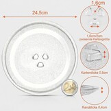 Magnetronbord, glas, 24,5 cm, magnetronbord, draaiplateau, glazen bord, magnetronaccessoires, reservedraaiplateau met 3 bevestigingen voor magnetron met ronde standaard