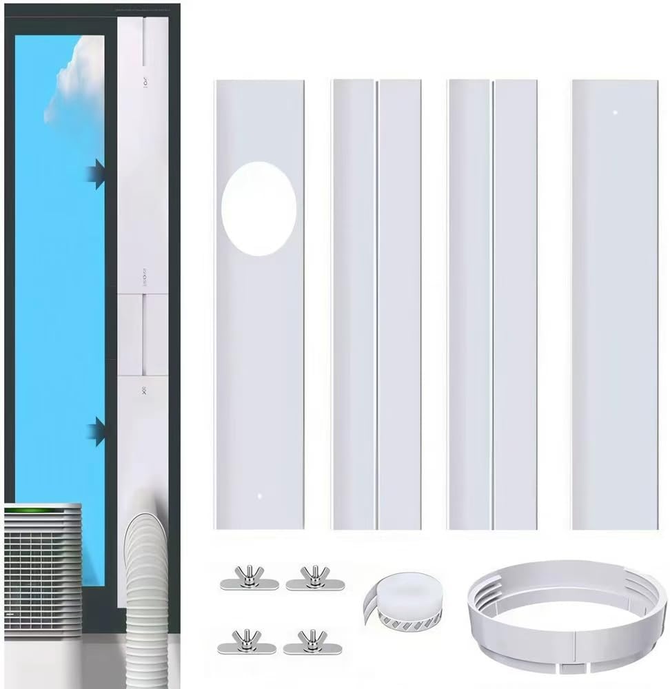 Raamafdichting airconditioningplaat voor mobiele airconditioners, 4 stuks raamairconditioning, afdichtingsset, raamdoorvoer airconditioning, voor airconditioning, afvoerslang 150 mm voor schuiframen