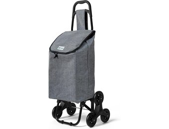 VOUNOT Boodschappentrolley met 6 wielen met waterdicht vak, opvouwbare marktwagen, 2-in-1, tas van Oxford, trolley, trap, grijs