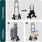 VOUNOT Boodschappentrolley met 6 wielen met waterdicht vak, opvouwbare marktwagen, 2-in-1, tas van Oxford, trolley, trap, grijs
