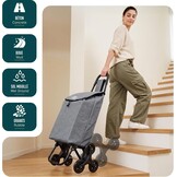 VOUNOT Boodschappentrolley met 6 wielen met waterdicht vak, opvouwbare marktwagen, 2-in-1, tas van Oxford, trolley, trap, grijs
