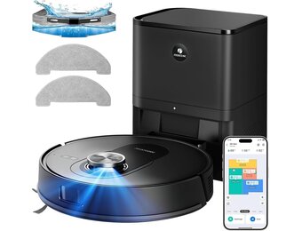 Proscenic Q8 Max+ Robotstofzuiger met dweilfunctie, 8000 Pa 200 min, stofzuigerrobot met afzuigstation, LiDAR-navigatie met 5 kaarten en lijnlaser-hindernisvermijding, bediening via app Alexa Siri