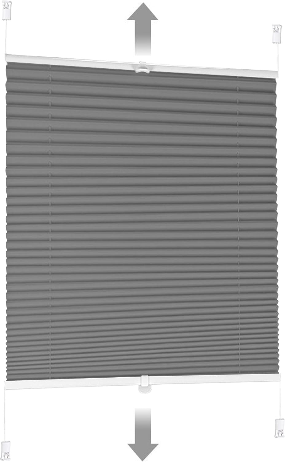 Sekey Plissé verduistering zonder boren, venster plissé klembevestiging jaloezie, verstijfd, ondoorzichtige zonwering, rolgordijn, 50 x 130 cm, grijs