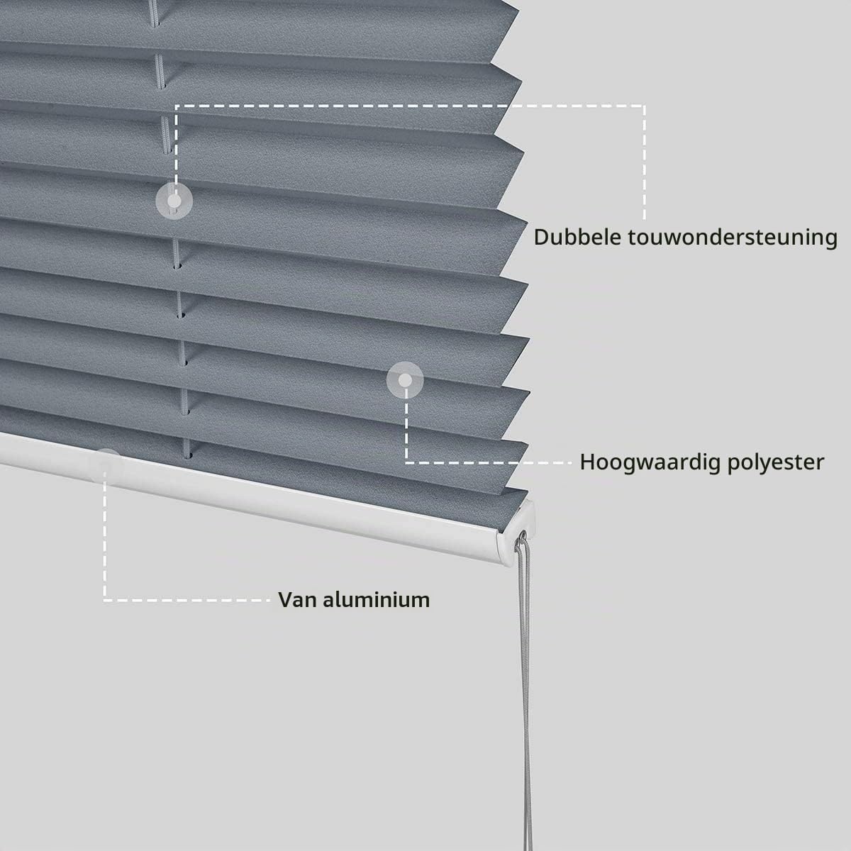 Sekey Plissé verduistering zonder boren, venster plissé klembevestiging jaloezie, verstijfd, ondoorzichtige zonwering, rolgordijn, 50 x 130 cm, grijs