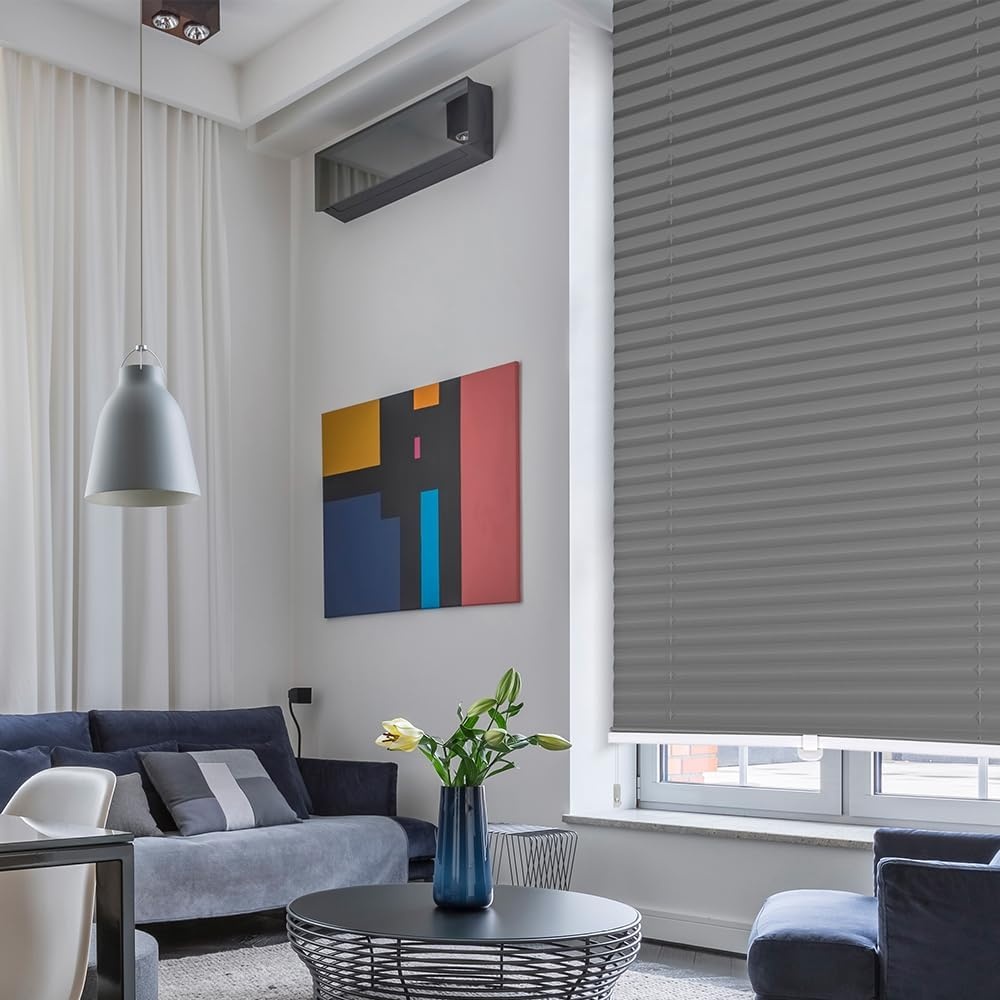 Sekey Plissé verduistering zonder boren, venster plissé klembevestiging jaloezie, verstijfd, ondoorzichtige zonwering, rolgordijn, 50 x 130 cm, grijs
